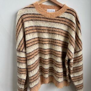 Boheme Tan and Cream Striped Crew Neck Sweater